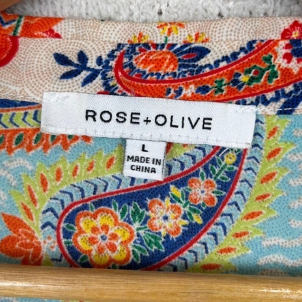 Rose + Olive Shirt Womens Large Multi Paisley Patchwork Cropped Button Up Retro - Picture 4 of 6